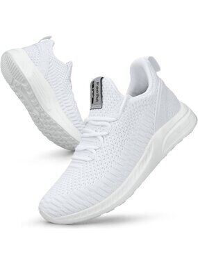 Women's White Mesh Lightweight Casual Tennis Running Sneakers for Travel Work